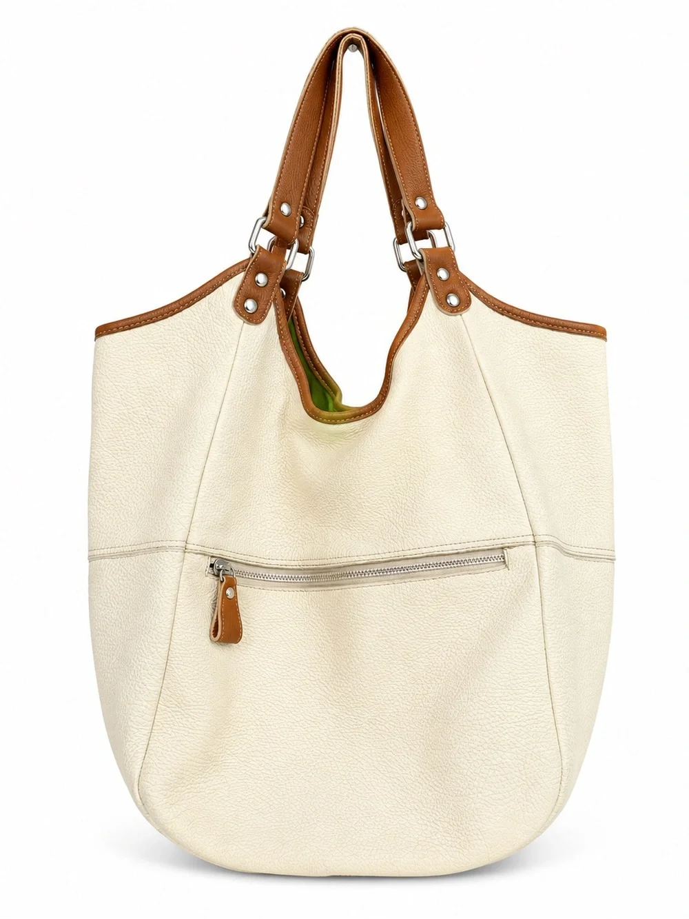 Sundance Italian Pebbled Leather Hobo Shoulder Bag Cream Color